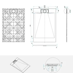 Saniverre Receveur de douche POLAR gris extra-plat effet pierre 80 x 120 cm + bonde