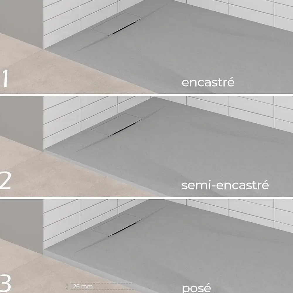 Saniverre Receveur de douche POLAR gris extra-plat effet pierre 80 x 120 cm + bonde
