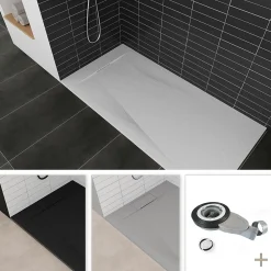 Saniverre Receveur de douche POLAR blanc extra-plat effet pierre 80 x 120 cm + bonde