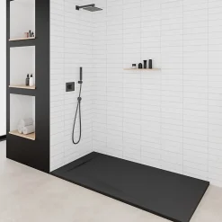 Saniverre Receveur de douche POLAR noir extra-plat effet pierre 80 x 120 cm + bonde