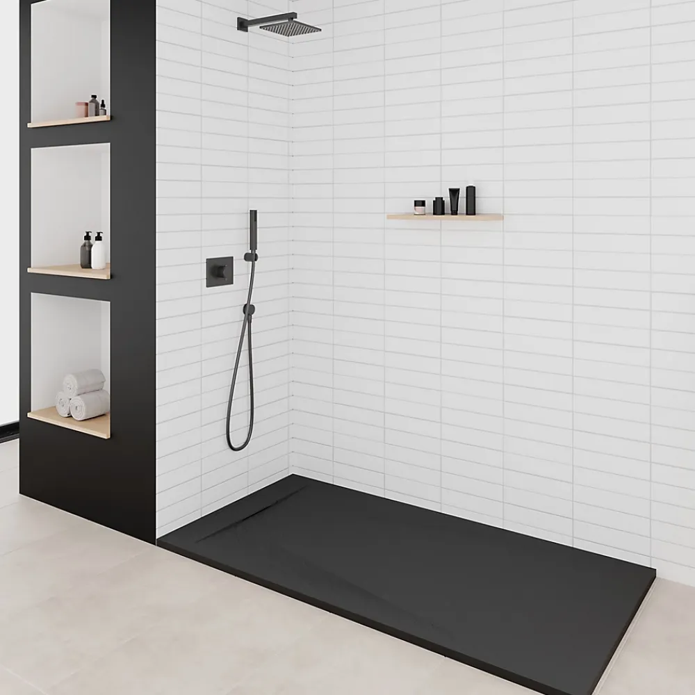 Saniverre Receveur de douche POLAR noir extra-plat effet pierre 80 x 120 cm + bonde