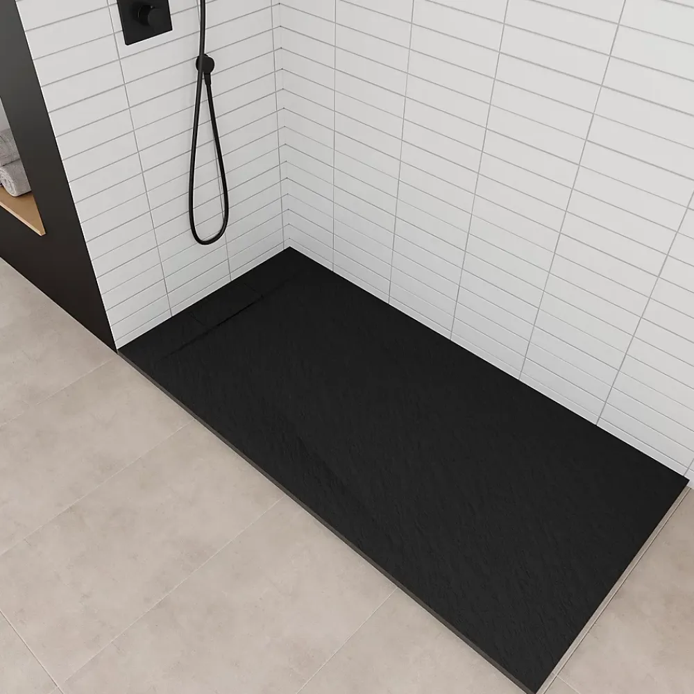 Saniverre Receveur de douche POLAR noir extra-plat effet pierre 80 x 120 cm + bonde