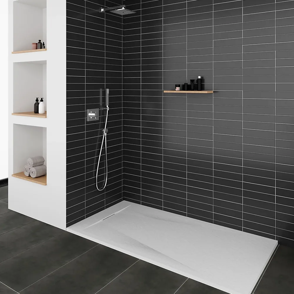 Receveur De Douche|Saniverre Receveur de douche POLAR blanc extra-plat effet pierre 90 x 180 cm + bonde