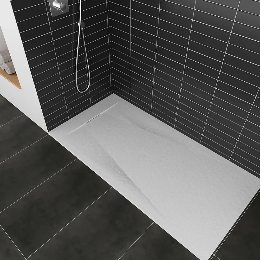 Receveur De Douche|Saniverre Receveur de douche POLAR blanc extra-plat effet pierre 90 x 180 cm + bonde