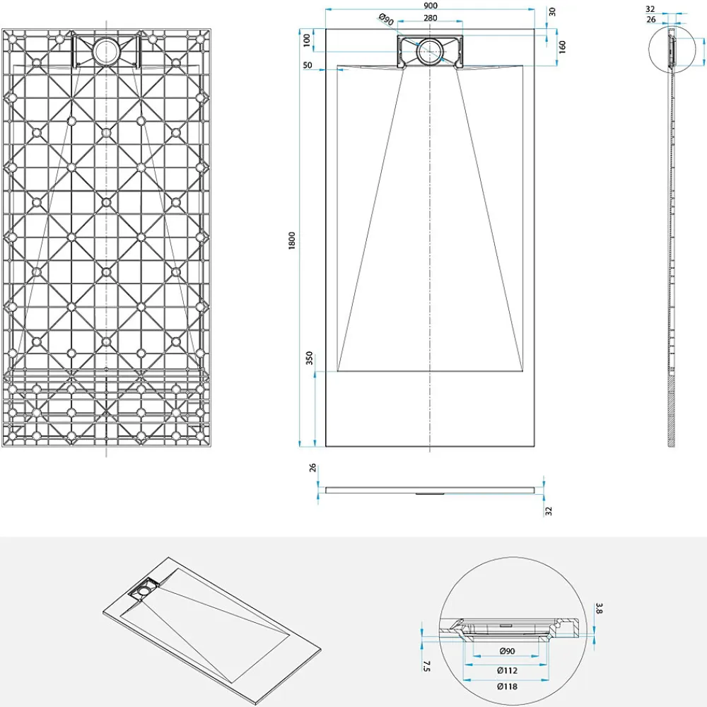 Receveur De Douche|Saniverre Receveur de douche POLAR blanc extra-plat effet pierre 90 x 180 cm + bonde