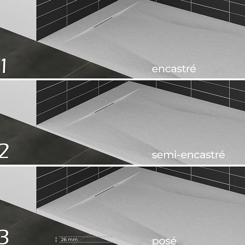 Receveur De Douche|Saniverre Receveur de douche POLAR blanc extra-plat effet pierre 90 x 180 cm + bonde