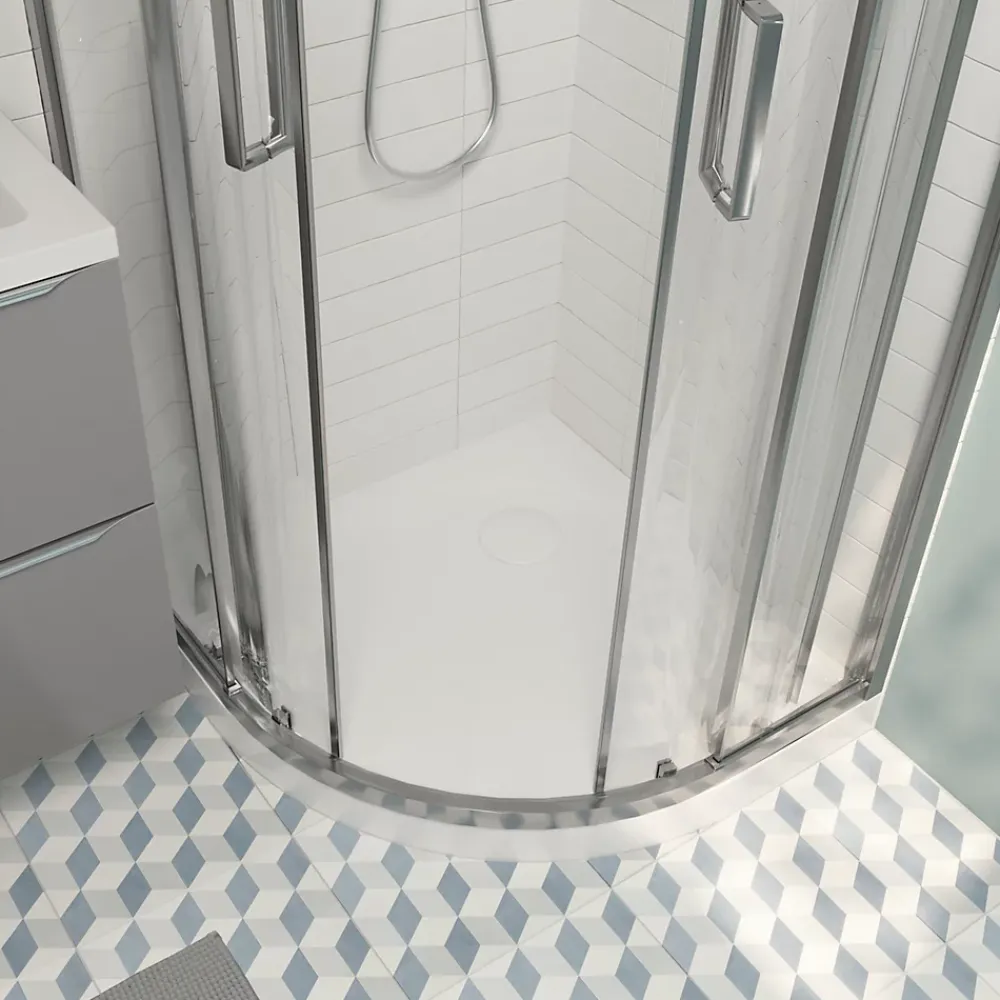 Receveur De Douche|GoodHome Receveur de douche quart de cercle 80 x 80 cm, résine, blanc, Cavally