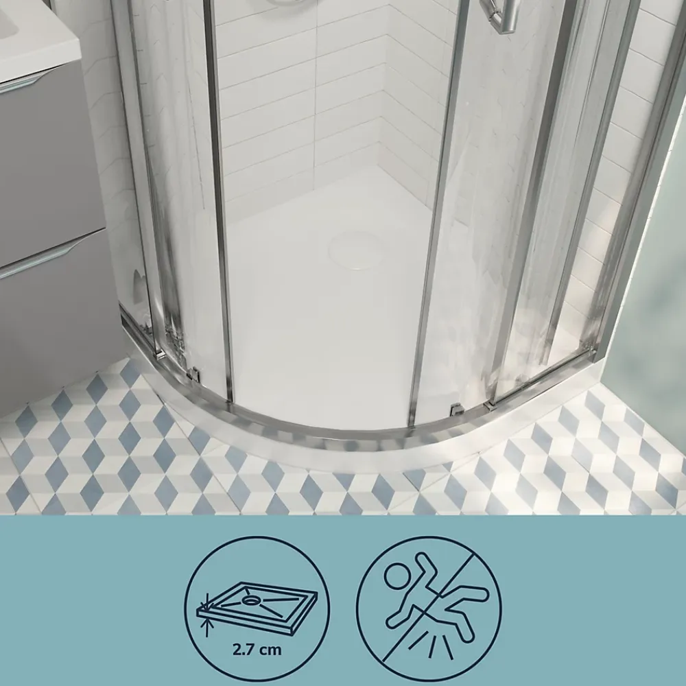 Receveur De Douche|GoodHome Receveur de douche quart de cercle 80 x 80 cm, résine, blanc, Cavally