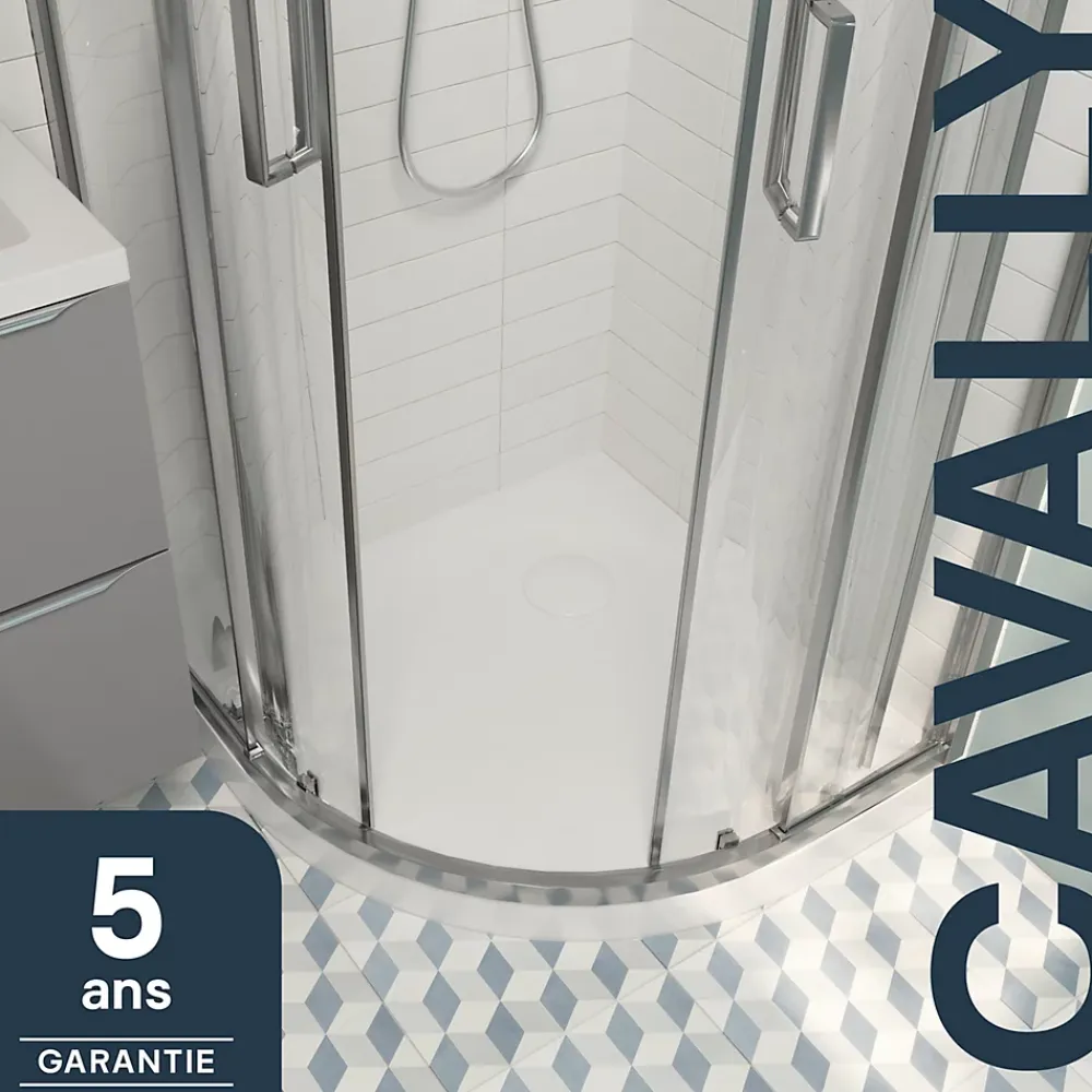 Receveur De Douche|GoodHome Receveur de douche quart de cercle 80 x 80 cm, résine, blanc, Cavally
