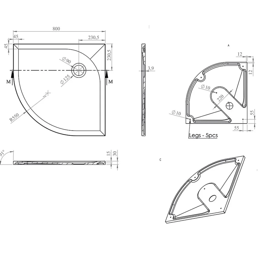 Receveur De Douche|GoodHome Receveur de douche quart de cercle 80 x 80 cm, résine, blanc, Cavally
