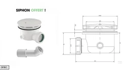 Receveur De Douche|Otitec Receveur de Douche Rectangle - 90 x 140 x 11,5 cm - Blanc - avec Siphon OFFERT - MOON