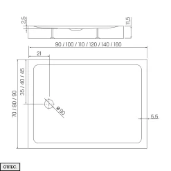 Receveur De Douche|Otitec Receveur de Douche Rectangle - 90 x 140 x 11,5 cm - Blanc - avec Siphon OFFERT - MOON