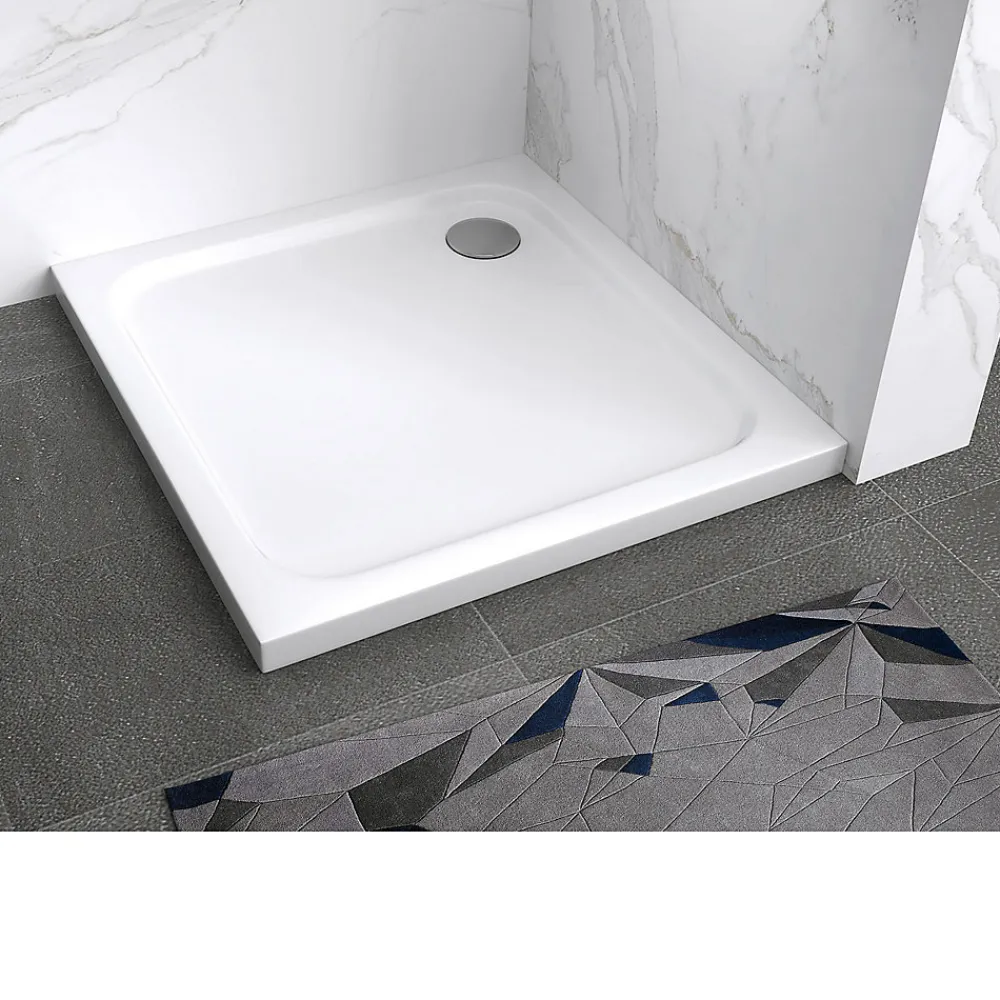 Receveur De Douche|Saniverre Receveur de douche SHIMMER 80 x 80 cm acrylique Blanc + bonde et siphon inclus -