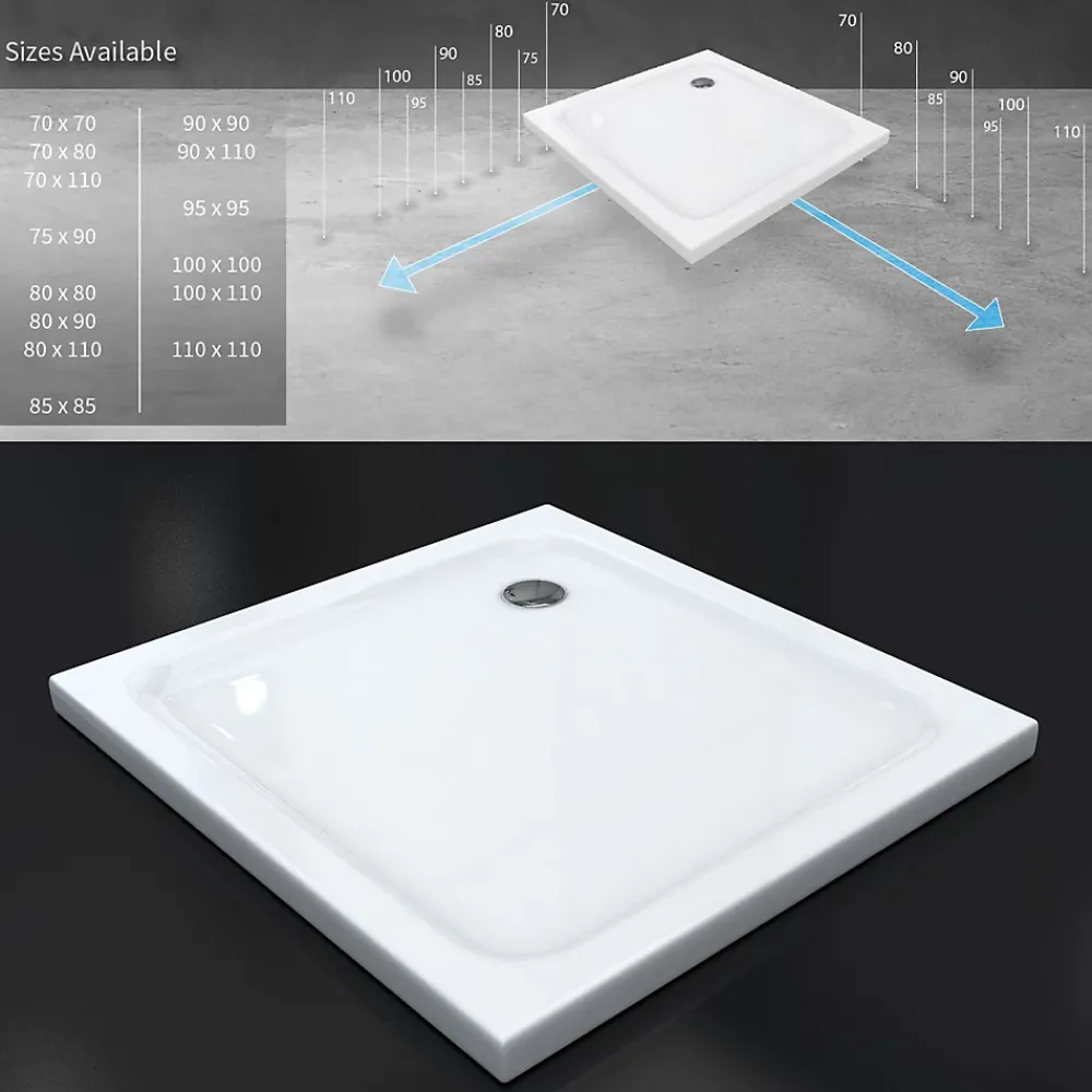 Receveur De Douche|Saniverre Receveur de douche SHIMMER 80 x 80 cm acrylique Blanc + bonde et siphon inclus -