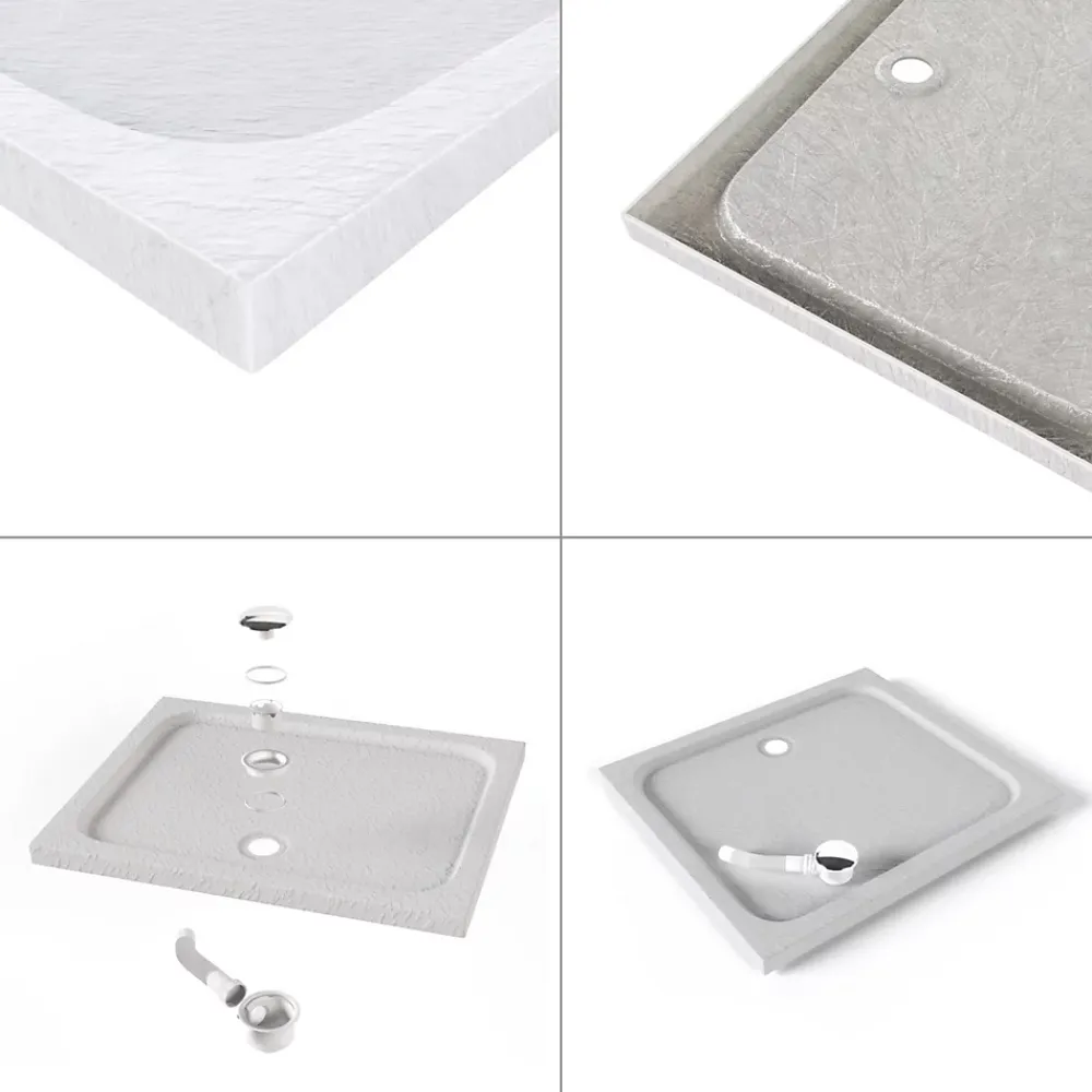 Saniverre Receveur de douche SHIMMER STONE 80 x 90 cm acrylique Blanc effet pierre + bonde et siphon inclus -