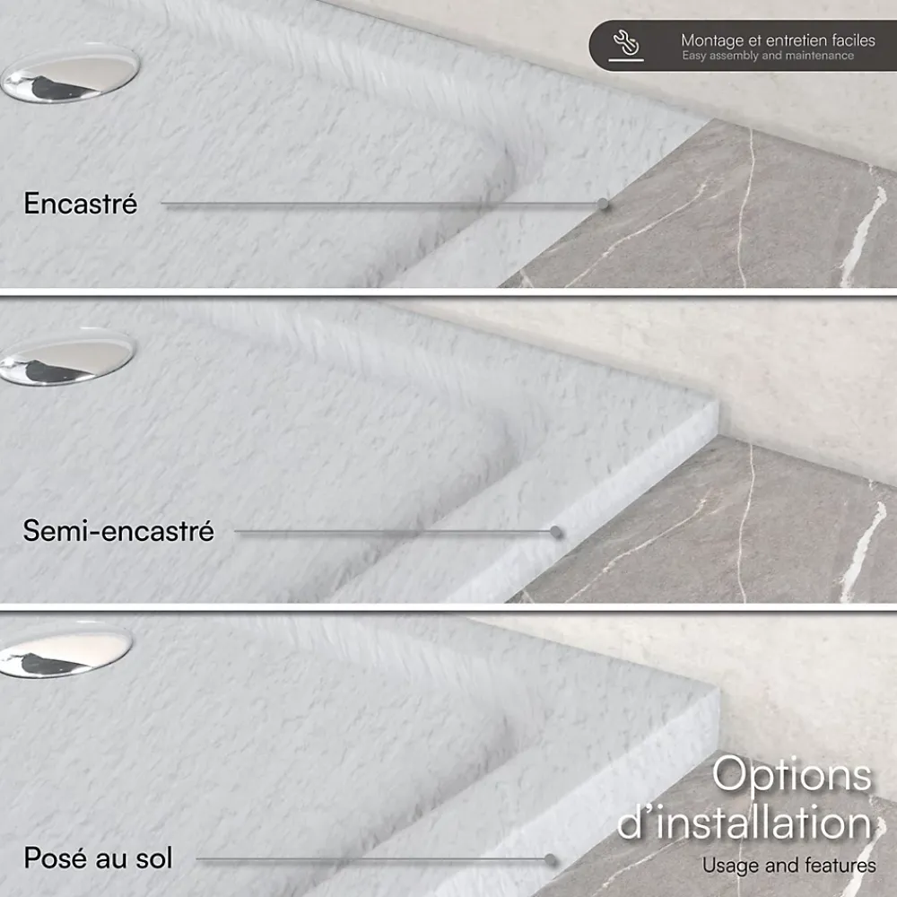 Saniverre Receveur de douche SHIMMER STONE 80 x 90 cm acrylique Blanc effet pierre + bonde et siphon inclus -