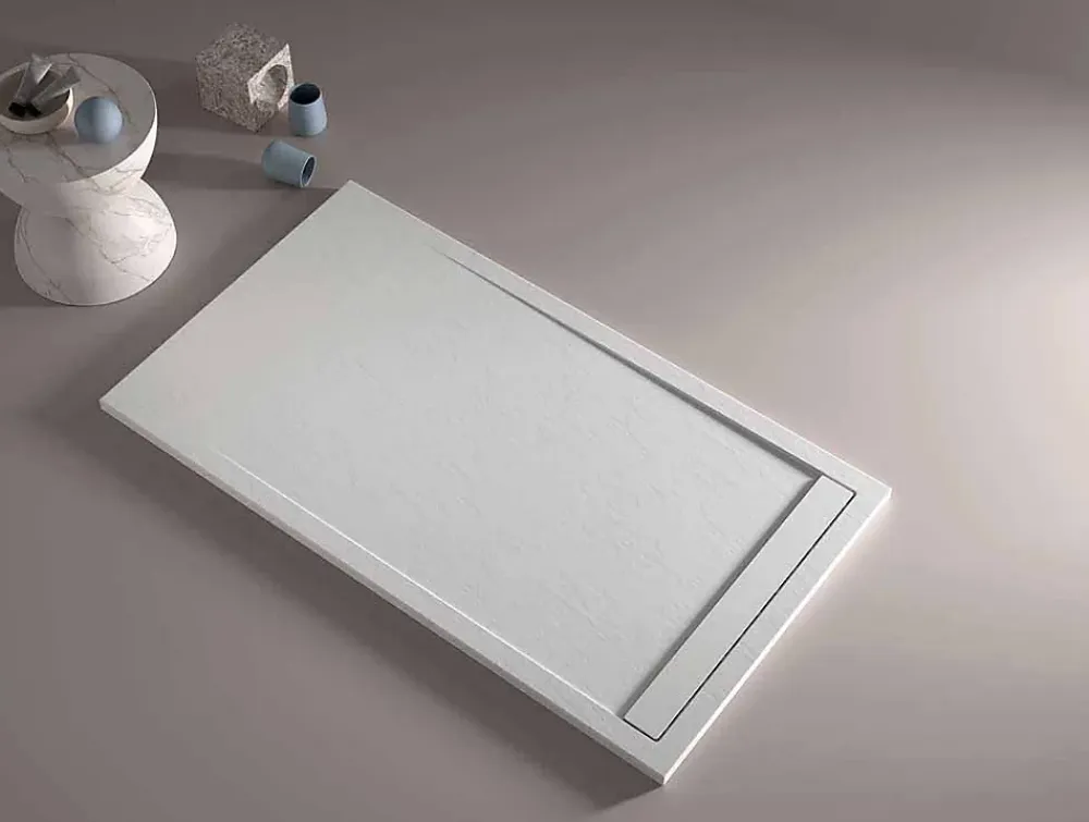 Receveur De Douche|Stano Receveur de douche 80x170 cm extra plat CLEVER en resine surface ardoisee blanc