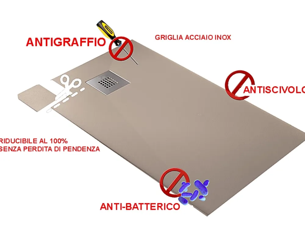 Receveur De Douche|Frascio New Tecnology Receveur de Douche 100X180 cm Ligne Vulcano Fin Blanc Perle Ral 1013 en Résine Synthétique et Poudre de Marbre - FRASCIO