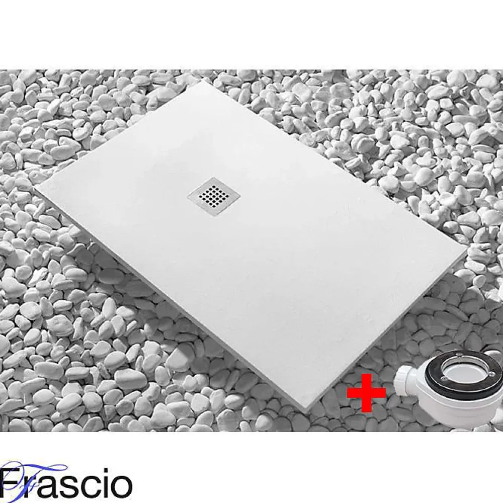 Receveur De Douche| Receveur de Douche 90X175 cm Ligne Vulcano Fin Blanc en Résine Synthétique et Poudre de Marbre Avec Drain Libre FRASCIO