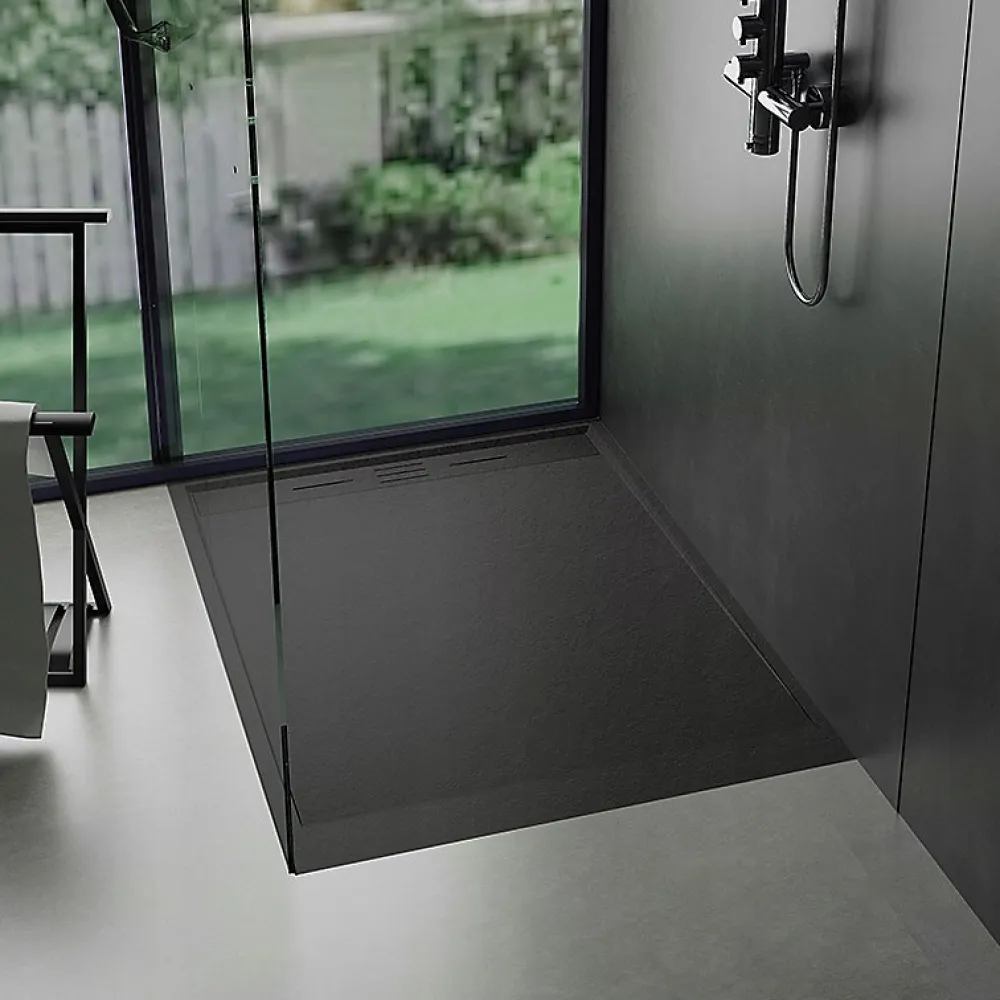 Receveur De Douche|Essebagno Receveur Résine 120 x 80 Façon Ardoise Noir