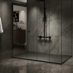 Receveur De Douche|Essebagno Receveur Résine 120 x 80 Façon Ardoise Noir