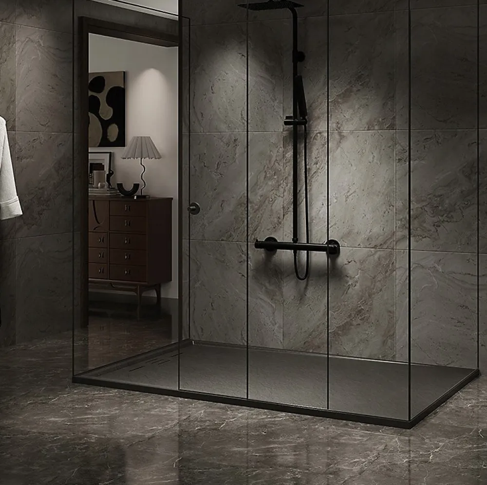 Receveur De Douche|Essebagno Receveur Résine 120 x 80 Façon Ardoise Noir