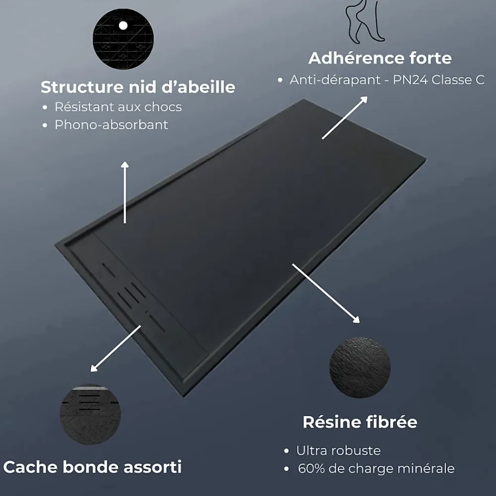 Receveur De Douche|Essebagno Receveur Résine 120 x 80 Façon Ardoise Noir