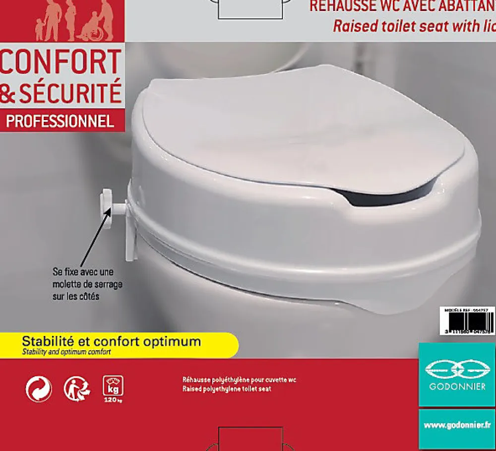 Godonnier Réhausse WC avec couvercle plastique blanc 10 cm