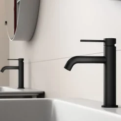 Dileci Robinet à bec court pour salle de bain couleur noir mat -