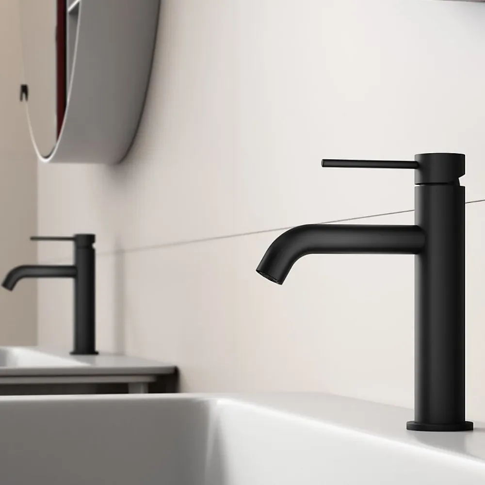 Dileci Robinet à bec court pour salle de bain couleur noir mat -