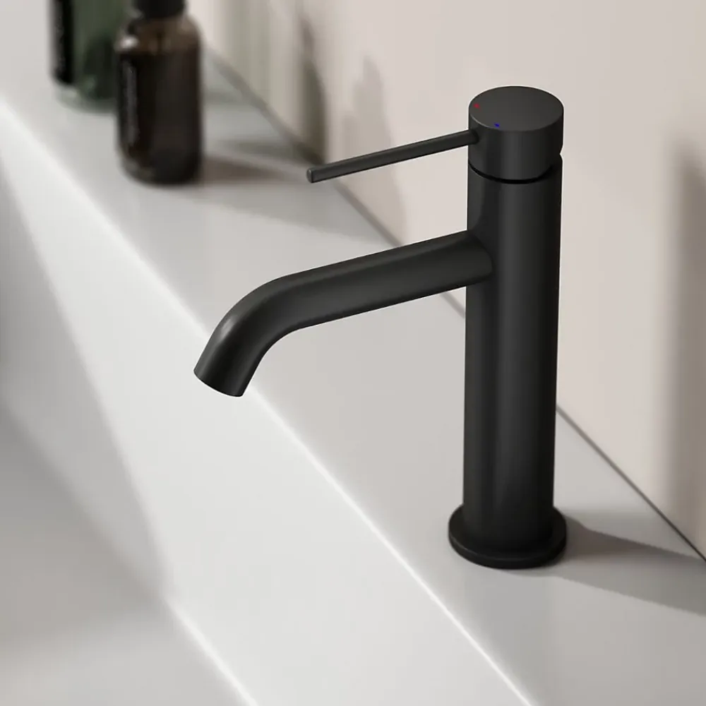 Dileci Robinet à bec court pour salle de bain couleur noir mat -
