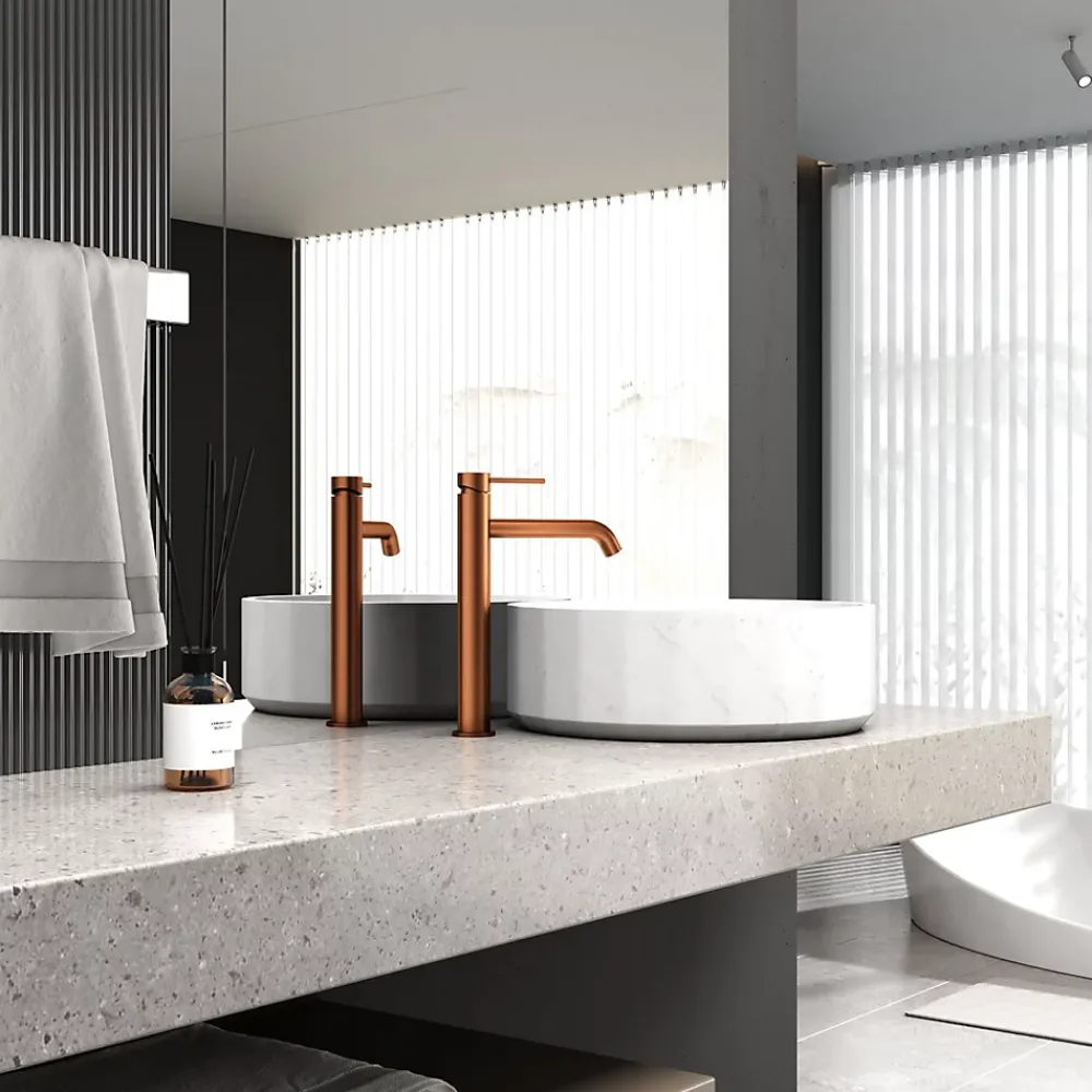 Robinet Lavabo Et Vasque|Dileci Robinet à bec haut 30 cm, Finition cuivre brossé (Rose Gold)