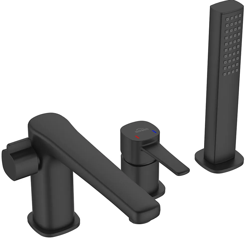 Robinet De Baignoire|Invena Robinet 3 Trous Noir Poignée Douche Mitigeur Salle De Bain Faible Encombrement