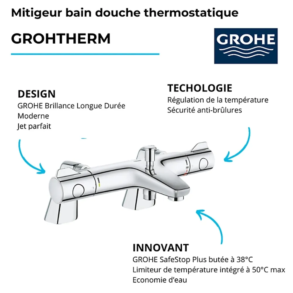 Robinet De Baignoire|Grohe Robinet bain thermostatique Grohtherm 800 avec colonnettes