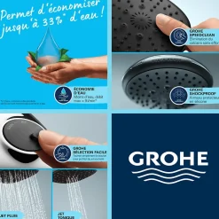 Grohe Robinet bain thermostatique Grohtherm 800 avec ensemble de douche 2 jets et colonnettes