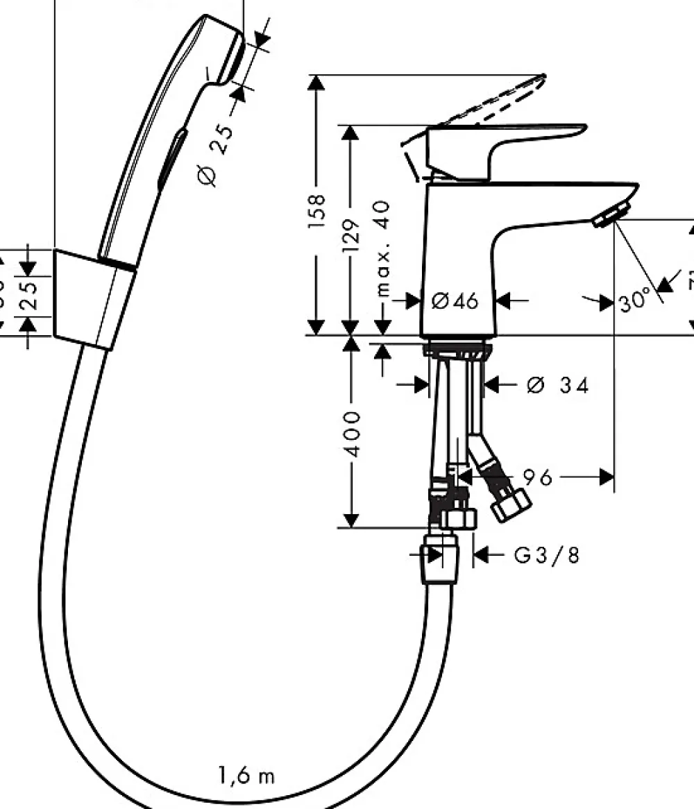 Hansgrohe Robinet bidet avec douchette Talis E + bonde Push-Open Chromé