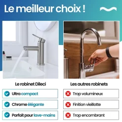 Robinet Lave-Mains|Dileci Robinet Compact lave-mains couleur Chrome -
