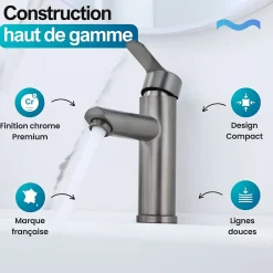 Robinet Lave-Mains|Dileci Robinet compact pour salle de bain couleur gris métallisé -