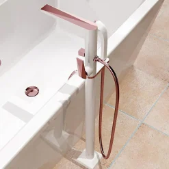 Hudor Robinet de baignoire au sol 23 blanc et rose doré collection Argolide