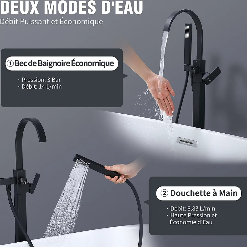 Colonne De Douche Mécanique|Homelody Robinet de Baignoire Cascade sur Pied Montage au Sol avec Douchette, pour Bain et Douche