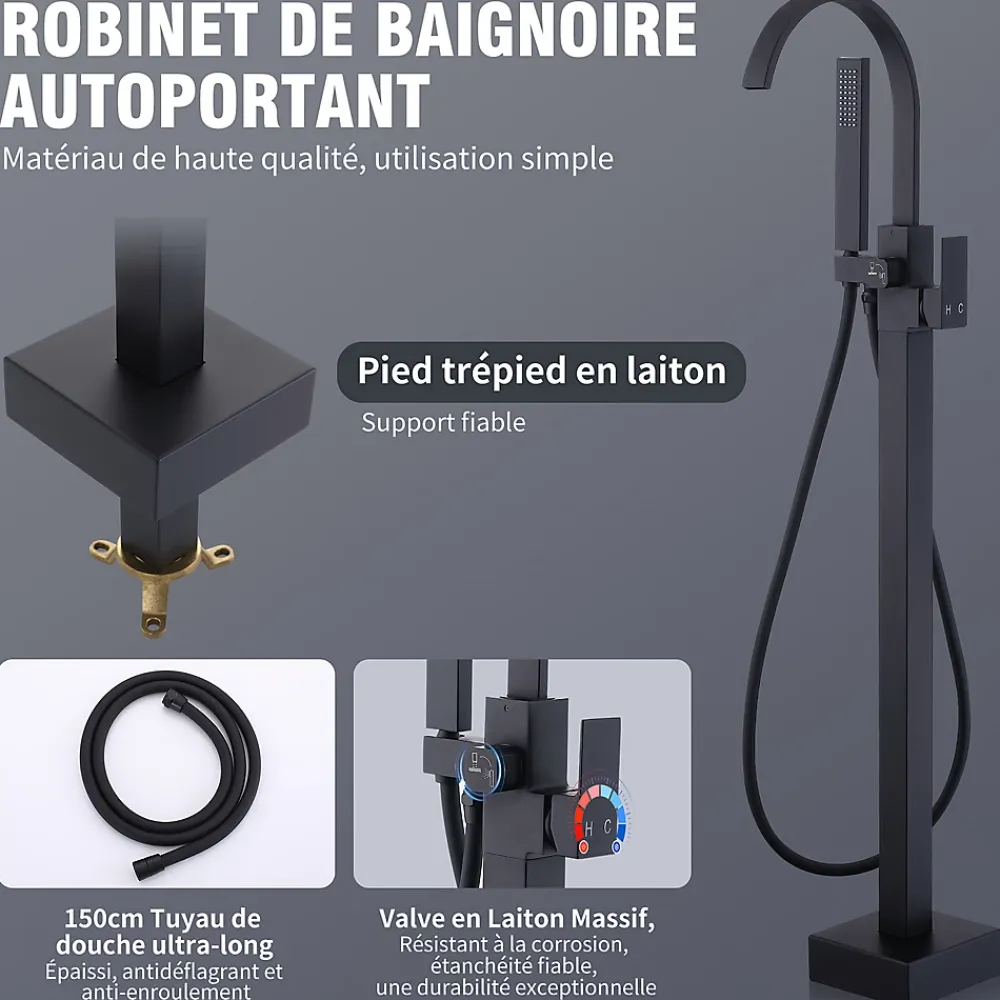 Colonne De Douche Mécanique|Homelody Robinet de Baignoire Cascade sur Pied Montage au Sol avec Douchette, pour Bain et Douche