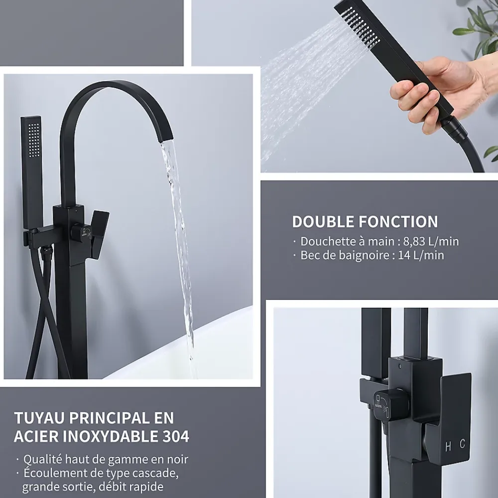 Colonne De Douche Mécanique|Homelody Robinet de Baignoire Cascade sur Pied Montage au Sol avec Douchette, pour Bain et Douche