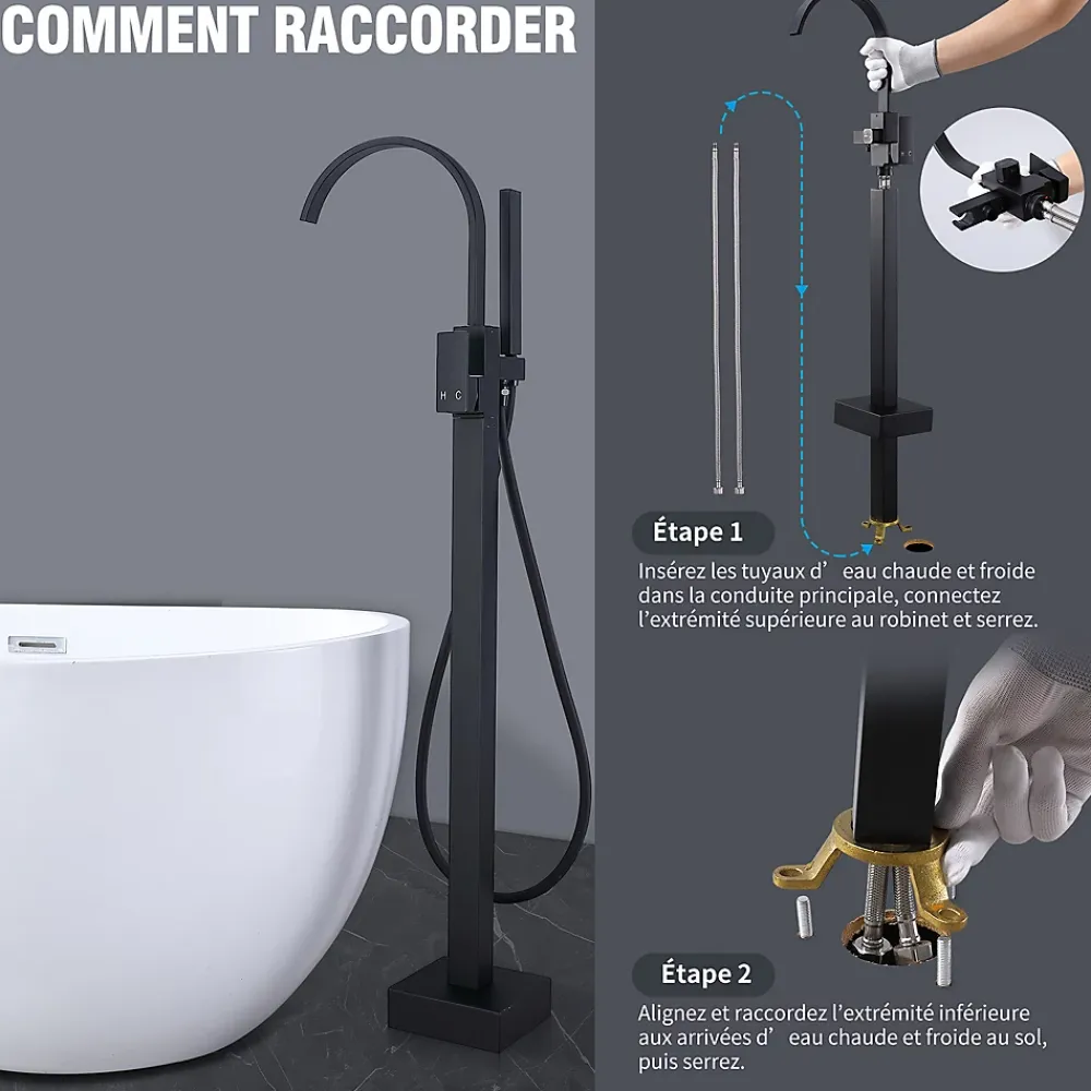 Colonne De Douche Mécanique|Homelody Robinet de Baignoire Cascade sur Pied Montage au Sol avec Douchette, pour Bain et Douche