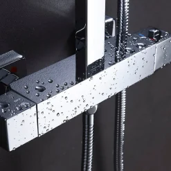 Kibath Robinet de colonne de douche thermostatique carré avec finition chromée brillante en laiton