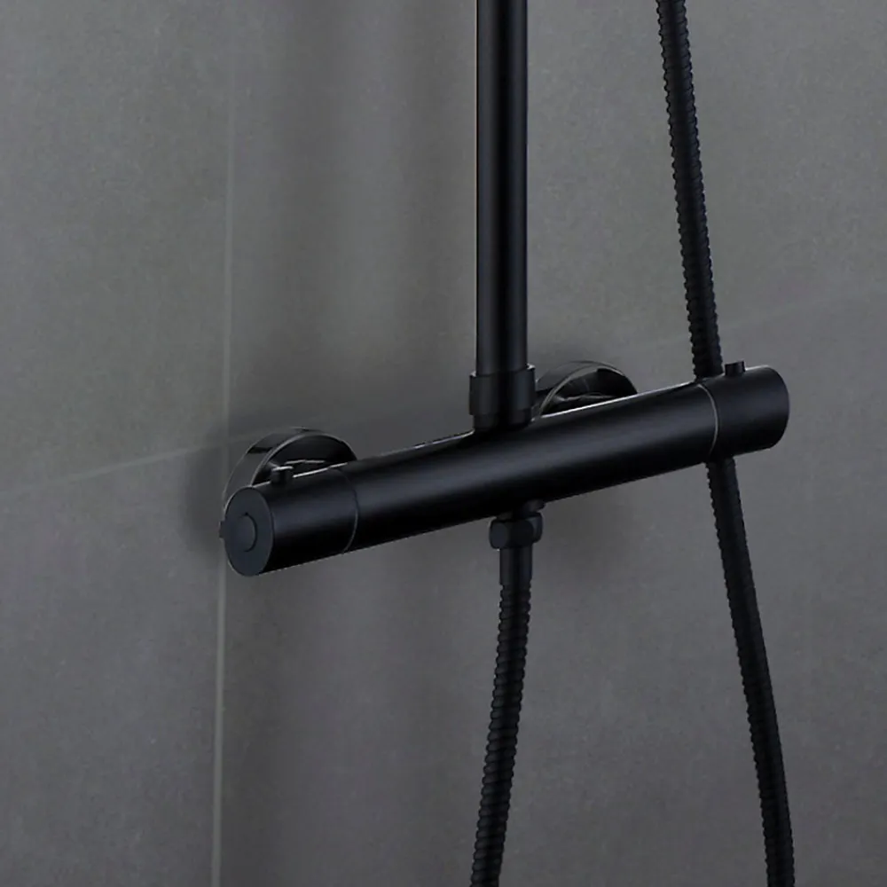 Kibath Robinet de colonne de douche thermostatique avec finition NOIR mat en laiton