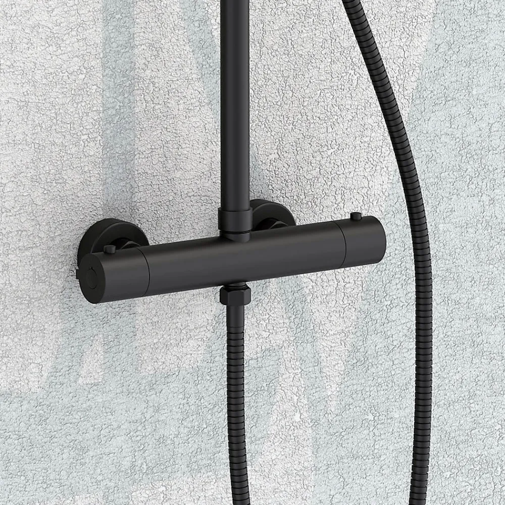 Kibath Robinet de colonne de douche thermostatique avec finition NOIR mat en laiton