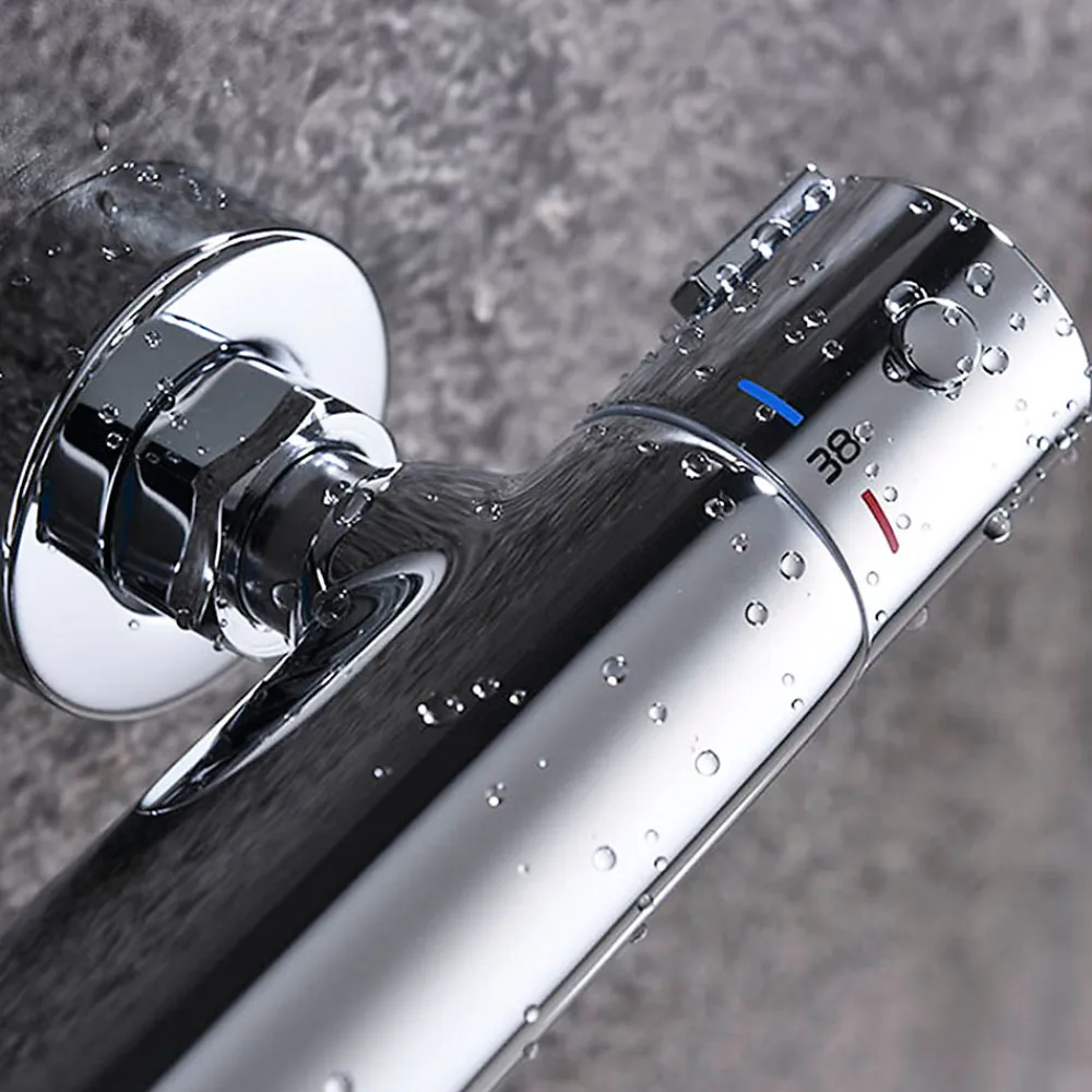 Kibath Robinet de colonne de douche thermostatique avec finition chromée brillante en laiton