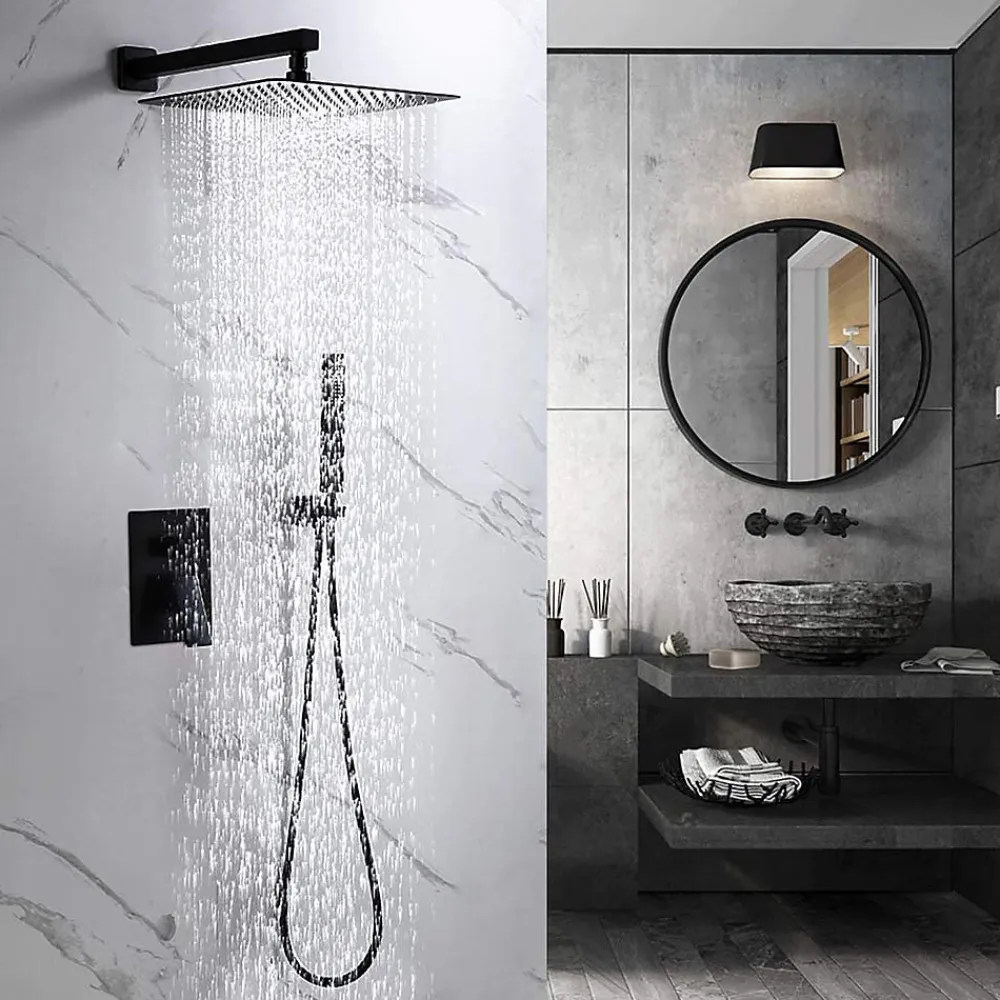 Robinet De Douche|Kibath Robinet de douche encastré, monocommande pour montage au plafond CHE carré, finition NOIR mat, en laiton