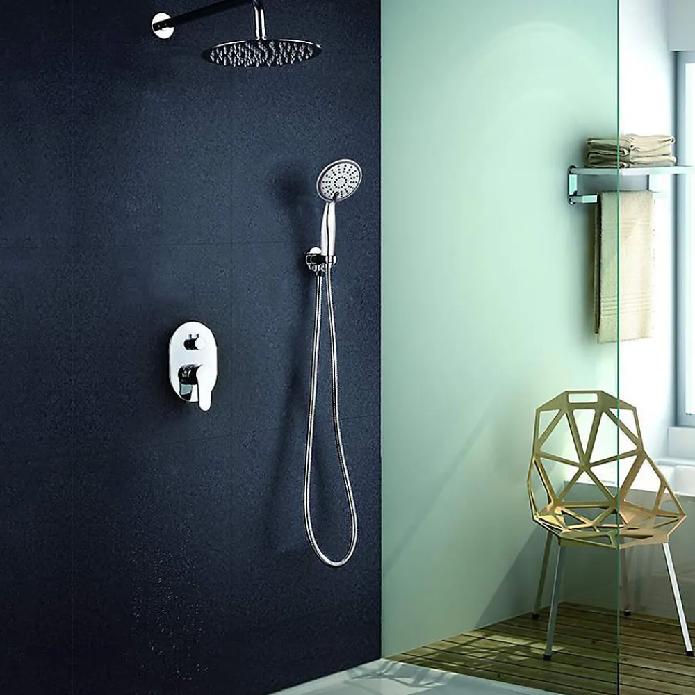 Kibath Robinet de douche encastré, mural, monocommande, SIX rond, finition chrome poli, en laiton