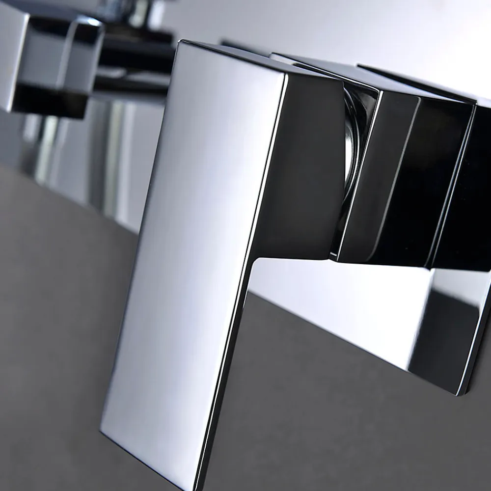 Kibath Robinet de douche encastré, levier unique monté au plafond, carré, finition chrome poli, en laiton